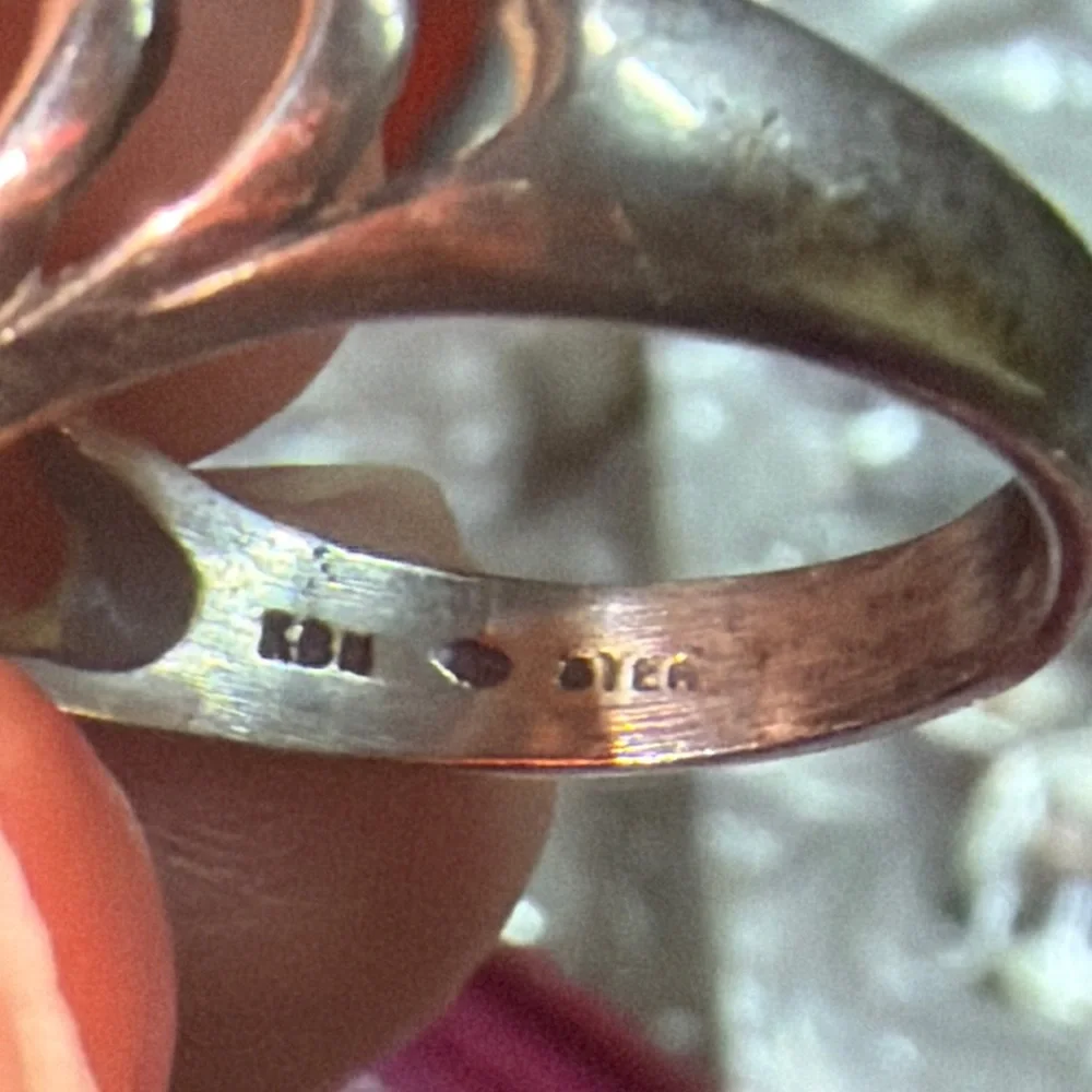 Kabana 925 heart inlay ‎ ring size 7 mother of pearl